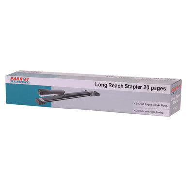 Long Reach Stapler 210*(24/6 26/6) Black 20 Pages ST2055B, Product Image Showing a Black Stapler with Extended Reach for Binding Multiple Pages.