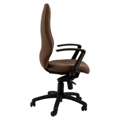 Lucea 3000 Typist Office Chair by 67, a Brown, High-back Corporate Office Furniture Piece with Ergonomic Design, Black Armrests and Base, on Wheels, Showcasing Comfort and Sophistication for Professional Settings.
