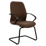 Lucea Visitor Office Chair by 67, a Durable Office Seating Option, Featuring a Brown Seat and Backrest with Black Metal Frame and Arms, Designed for Comfort and Ergonomic Support in Reception Areas and Meeting Rooms.