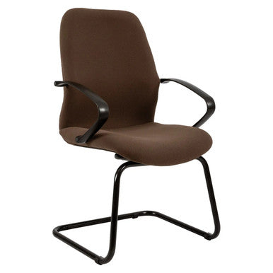 Lucea Visitor Office Chair by 67, a Durable Office Seating Option, Featuring a Brown Seat and Backrest with Black Metal Frame and Arms, Designed for Comfort and Ergonomic Support in Reception Areas and Meeting Rooms.