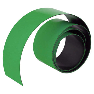Magnetic Flexible Strip, 1000 x 10 mm - Green, BA1110G, Flexible Magnetic Strip Rolled up with Green Top Surface and Black Underside.