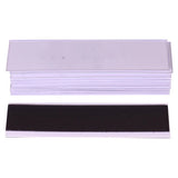 Magnetic Label Carriers (20 x 80 mm - 10 Pack), Product Image Shows a Set of Magnetic Label Carriers with White Plastic Frames and a Black Magnetic Strip, Designed for Organising and Labeling Storage or Inventory.