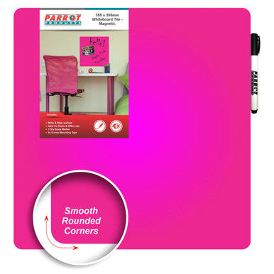 Magnetic Whiteboard Tile, Pink 355 x 355 mm with Smooth Rounded Corners Shown in the Image.