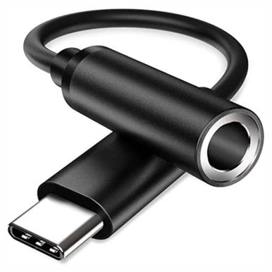 Male USB-C to 3.5 mm Female Audio Jack Adaptor, Black Audio Adapter with USB-C Connector and 3.5 mm Female Port for Audio Devices.
