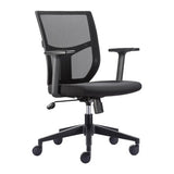 Mars Mesh Operators Office Chair. Black mesh back frame. Black fabric seat with moulded foam. Nylon arms with PP arm pads. Swivel and tilt Mechanism. Class 3 gas lift. Nylon base.