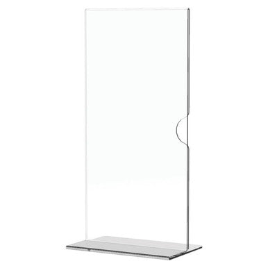 Product Menu Holder Acrylic Double-sided - 1/3 (Dl) A4 - Box 5 DP0234-Z, Clear Double-sided Acrylic Menu Display Stand with a Base and Side Slot for Holding Menus or Signs.
