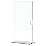 Product Menu Holder Acrylic Double-sided - 1/3 (Dl) A4 - Box 5 DP0234-Z, Clear Double-sided Acrylic Menu Display Stand with a Base and Side Slot for Holding Menus or Signs.