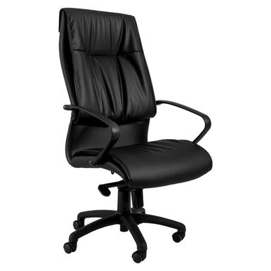 Mirage High-back Knee-tilt Office Chair, Black Leather Ergonomic Office Chair with Adjustable Armrests, Casters, and Lumbar Support for Comfort and Productivity.