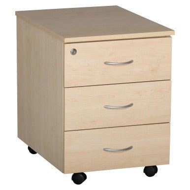 Mobile Pedestal, 3 Drawer Central Locking in Maple Melawood
