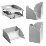 Modern Steel Two - Tier Desk Set: Letter Tray, Paper Cube Holder, Pencil Cup & Business Card Holder - Additional View 3