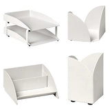 Modern Steel Two-Tier Desk Set: Letter Tray, Paper Cube Holder, Pencil Cup & Business Card Holder