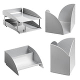 Modern Steel Two – Tier Desk Set: Letter Tray, Paper Cube Holder, Pencil Cup & Business Card Holder