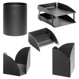 Modern Steel Two-Tier Desk Set: Letter Tray, Paper Cube Holder, Pencil Cup, Business Card Holder & Waste Paper Bin | Office Accessories | Office Stock