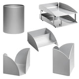 Modern Steel Two-Tier Desk Set: Letter Tray, Paper Cube Holder, Pencil Cup, Business Card Holder & Waste Paper Bin