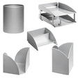 Modern Steel Two – Tier Desk Set: Letter Tray, Paper Cube Holder, Pencil Cup, Business Card Holder & Waste Paper Bin