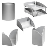 Modern Steel Two – Tier Desk Set: Letter Tray, Paper Cube Holder, Pencil Cup, Business Card Holder & Waste Paper Bin
