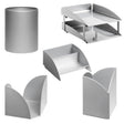 Modern Steel Two – Tier Desk Set: Letter Tray, Paper Cube Holder, Pencil Cup, Business Card Holder & Waste Paper Bin