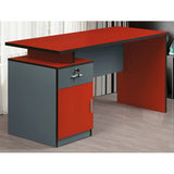 Modern Two Tone Colour Desk with Built in Desk Height Pedestal, Featuring a Sleek Design with a Red and Grey Colour Scheme, Spacious Work Surface, and Integrated Storage Cabinet.