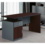 Modern Two Tone Colour Desk with Built in Desk Height Pedestal FOF-MD-M315, Contemporary Office Desk Featuring a Two-Tone Dark Wood and Grey Finish with a Built-in Desk Height Pedestal.