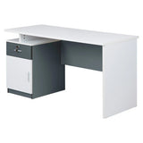 Modern Two Tone Colour Desk with Built in Desk Height Pedestal, White and Grey Office Desk with a Lockable Drawer and a Storage Cabinet
