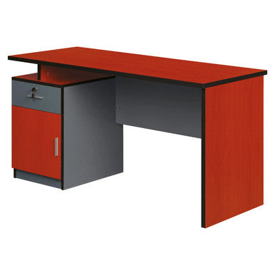 Modern Two Tone Colour Desk with Built in Desk Height Pedestal, Contemporary Office Desk with Red, Grey, and Black Finish and an Integrated Pedestal for Storage.