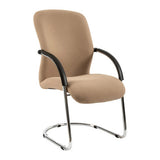 Monaco Visitor Office Chair by Office Stock South Africa, a Tan-Coloured Reception Seating Option with Black Armrests and a Chrome Base, Designed for Comfort and Style in Modern Offices, Meeting Rooms, and Reception Areas.