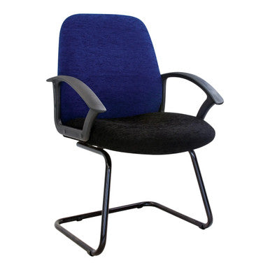 Montego Visitor Office Chair by Office Stock South Africa, Featuring a Blue Backrest and Black Seat, with Grey Armrests and a Black Metal Frame, Showcasing a Comfortable and Elegant Design for Boardrooms and Meeting Rooms.