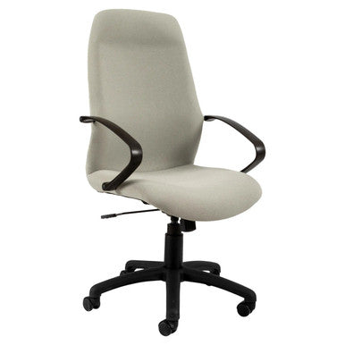 Morant 4 x 4 High-back Chair, Beige Office Chair with Black Armrests and Adjustable Base for Ergonomic Support.