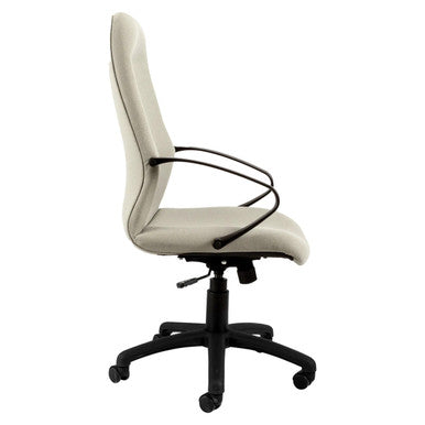 Morant 4 x 4 High-back Chair Sac-HCH-Mor, Modern Office Chair with High Backrest, Beige Upholstered Seat and Back, and Black Armrests and Base with Wheels for Mobility.