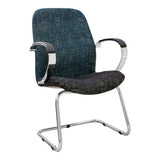 Morant Chrome Visitor Office Chair by Office Stock South Africa, Featuring a Chrome Frame, Ergonomic Design, and Plush Dark Grey and Blue Fabric Upholstery, Ideal as a Visitor Office Chair South Africa for Offices and Meeting Rooms.