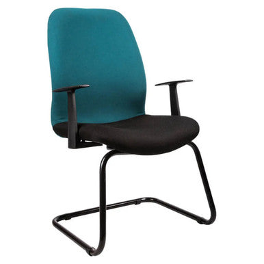 Morant Polyurethane Visitor Office Chair by Office Stock South Africa, Featuring Teal Backrest, Black Seat and Armrests, and Metal Legs, Ideal for South Africa Office Furniture, Showcasing Comfort and Style in a Durable Design.