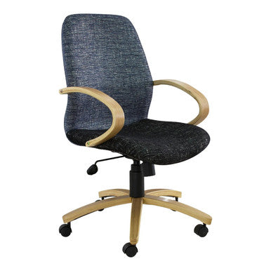 Morant Wooden Medium-back Office Chair with Wooden Frame, Grey Fabric Seat and Backrest, and Adjustable Height Mechanism, Featuring a Sturdy Wooden Base with Five Wheels, by Brand 67, in a Neutral Colour Tone. Adjustable Height Chair.