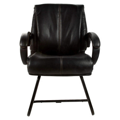Mr Chairman Visitor Office Chair Isc, Black Leather Executive Office Chair with Padded Armrests and a Sturdy Black Metal Frame.