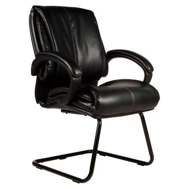 Mr Chairman Visitor Office Chair Isc, Black Leather Cushioned Executive Office Chair with Armrests and Metal Sled Base.