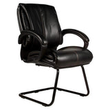 Mr Chairman Visitor Office Chair Isc, Black Leather Cushioned Executive Office Chair with Armrests and Metal Sled Base.
