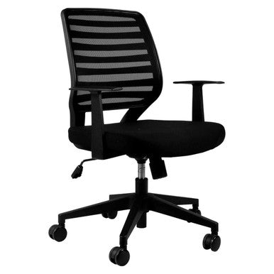 Neptune Task Office Chair Isc-Och-Nep, Ergonomic Black Office Chair with Mesh Backrest, Cushioned Seat, Adjustable Armrests, and Five-Wheel Base for Comfort and Mobility.