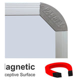 Non-Reflective Magnetic Board 3000 mm by 1200 mm, IW1064, with a Close-Up of Its Corner Showing the Aluminium Frame and Magnetic Surface.