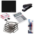 Office Bundle – Mouse Pad, Foldback Clips, Calculator, Stapler, 3 Tier Letter Tray, 3 colour Gel Pens