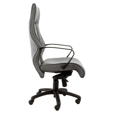 Grey Ombra High-back Office Chair by Office Stock South Africa, a High-back Chair for Home Office with Ergonomic Design, Black Frame and Wheels, Featuring a Cushioned Seat and Backrest for Optimal Comfort and Posture.