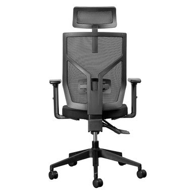 Ortho-Air High-back Office Chair KAR-HCH-11/Zz/ORA02, a Black Ergonomic Office Chair with a Mesh Backrest, Adjustable Headrest, Armrests, and a Cushioned Seat on a Five-Star Caster Base.
