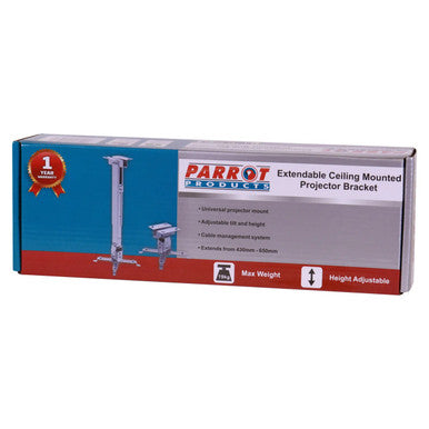Parrot Projector Ceiling Mounting Bracket (430 x 650 mm), Product Packaging Box with Image and Specifications.