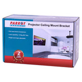 Parrot Projector Ceiling Mount Bracket (52 mm), Packaging Box with a Modern Living Room Interior Image and Product Details Highlighted.
