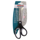 Parrot Scissors 18 cm - Grey, Product Image Showing a Pair of Scissors with Black and Grey Handles and Stainless Steel Blades in Packaging.