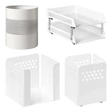 Perforated Steel Desk Set: Two - Tier Letter Tray, Paper Cube Holder, Pencil Cup & Waste Paper Bin
