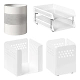 Perforated Steel Desk Set: Two – Tier Letter Tray, Paper Cube Holder, Pencil Cup & Waste Paper Bin