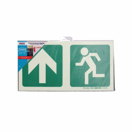 Photoluminescent 190MM Safety Sign – E10-Arrow Up+Running Man