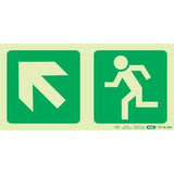 Photoluminescent 190MM Safety Sign – E12-Diagonal Arrow Up AND Left+Running Man