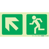 Photoluminescent 190MM Safety Sign – E12-Diagonal Arrow Up AND Left+Running Man