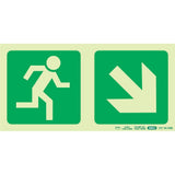 Photoluminescent 190MM Safety Sign – E13-Running Man+Diagonal Arrow Down AND Right