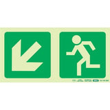 Photoluminescent 190MM Safety Sign – E14-Diagonal Arrow Down AND Left + Running Man